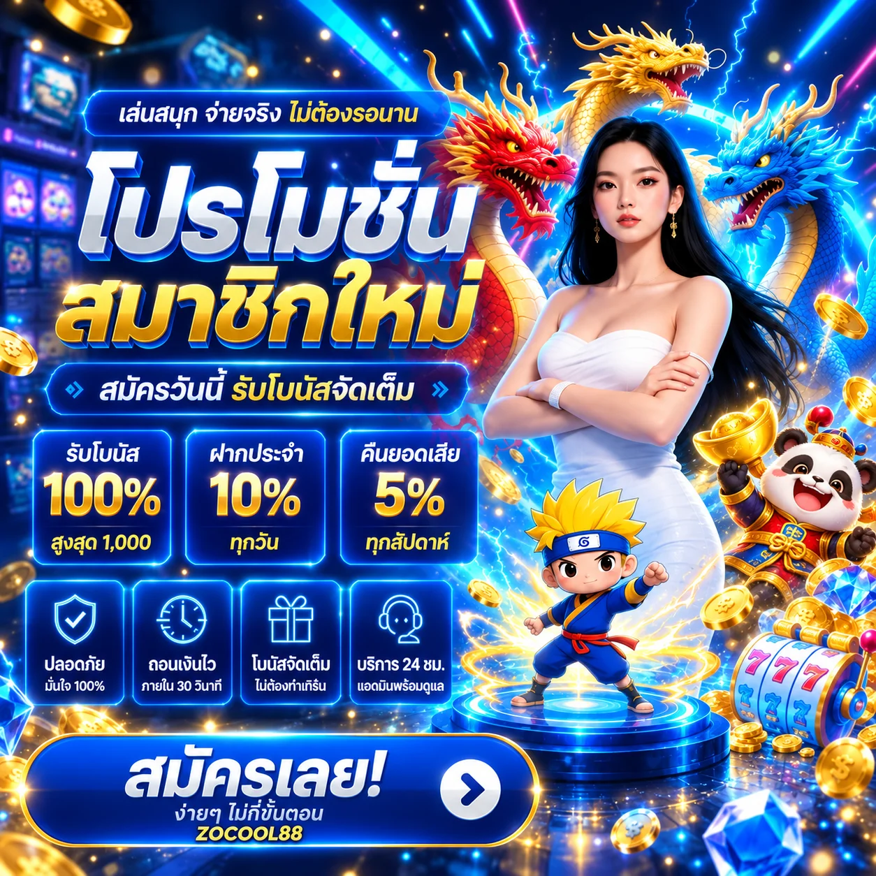 โปรโมชั่นสมาชิกใหม่ ZOCOOL88 โบนัสสำหรับผู้ใช้ใหม่