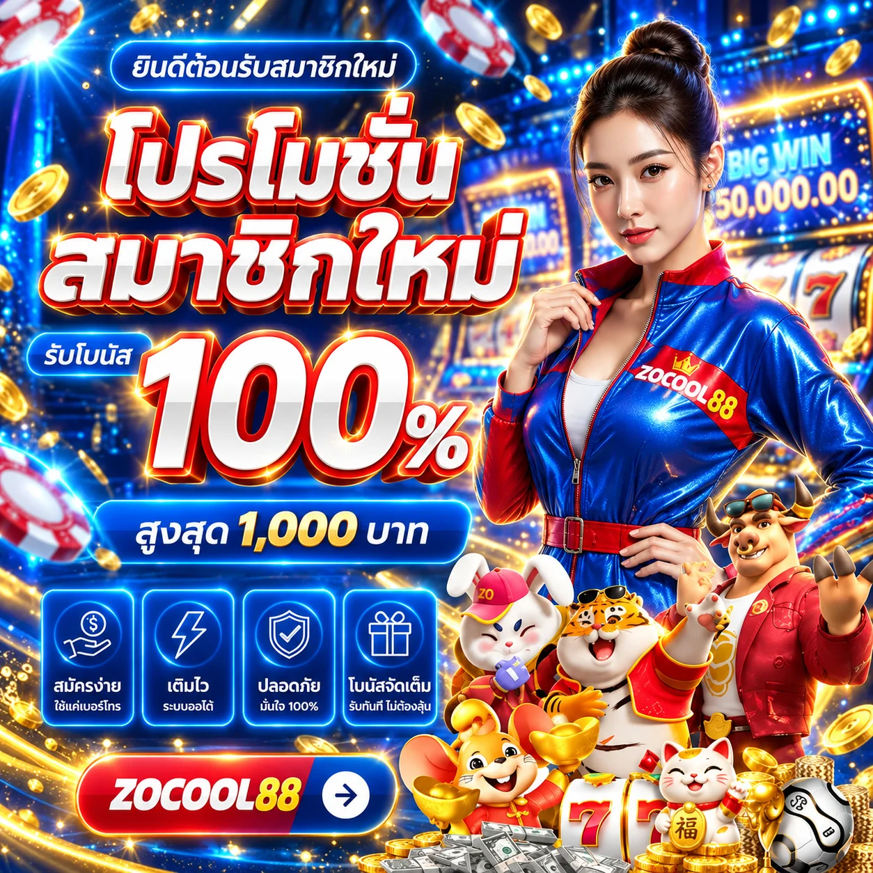 โปรโมชั่นสมาชิกใหม่สำหรับผู้ทดลองเกม ZOCOOL88